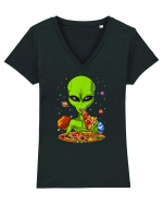 Alien Eating Pizza Tricou mânecă scurtă guler V Damă Evoker