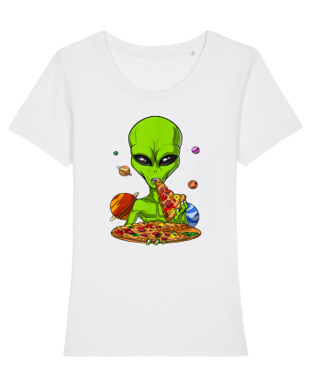 Alien Eating Pizza White