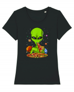 Alien Eating Pizza Tricou mânecă scurtă guler larg fitted Damă Expresser