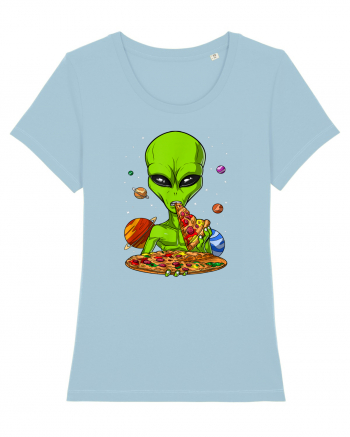 Alien Eating Pizza Sky Blue