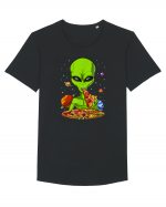 Alien Eating Pizza Tricou mânecă scurtă guler larg Bărbat Skater