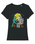 Alien Inking Astronaut Tattoo Tricou mânecă scurtă guler larg fitted Damă Expresser