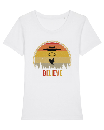 Retro Sunset Chicken Abduction White