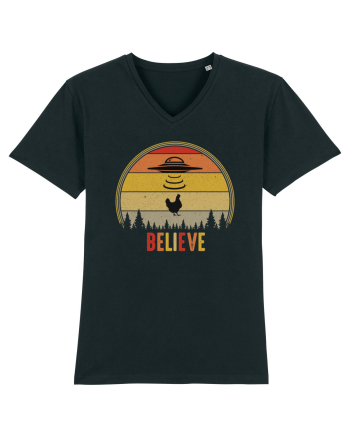 Retro Sunset Chicken Abduction Black