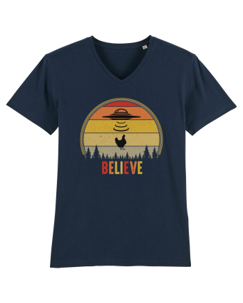 Retro Sunset Chicken Abduction French Navy