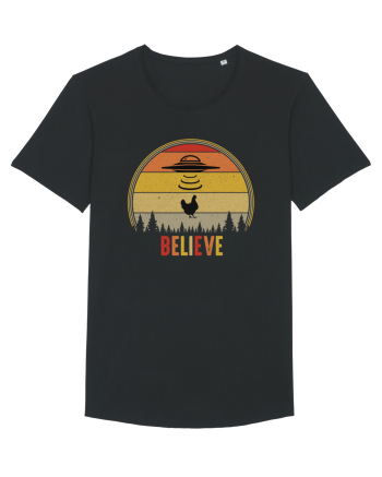 Retro Sunset Chicken Abduction Black