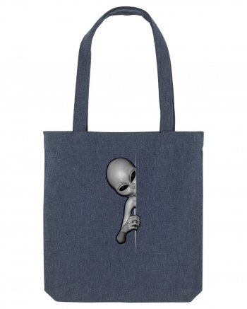 Grey Alien Peeking Midnight Blue