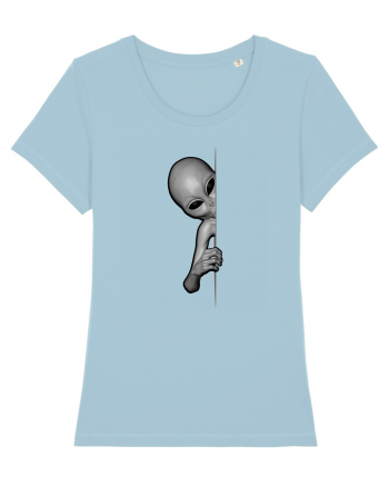 Grey Alien Peeking Sky Blue