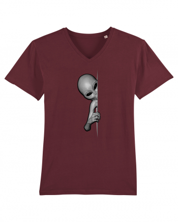 Grey Alien Peeking Burgundy