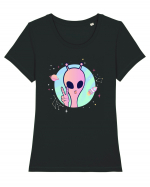 Cool Trippy Pink Alien Tricou mânecă scurtă guler larg fitted Damă Expresser