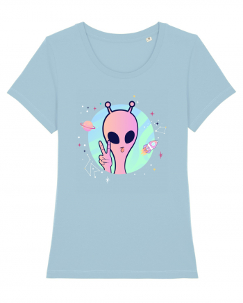 Cool Trippy Pink Alien Sky Blue