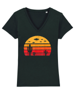 UFO Alien Retro Desert Tricou mânecă scurtă guler V Damă Evoker