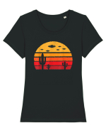UFO Alien Retro Desert Tricou mânecă scurtă guler larg fitted Damă Expresser