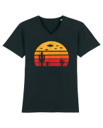 UFO Alien Retro Desert Tricou mânecă scurtă guler V Bărbat Presenter