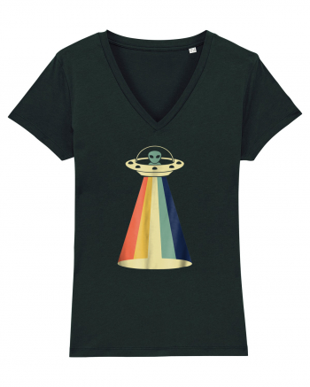 Alien Rainbow Retro Space Ship Black