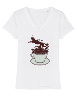 Coffee Cheetah Splash Tricou mânecă scurtă guler V Damă Evoker