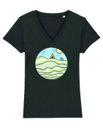 Singur în Natură Cu Cortul  Tricou mânecă scurtă guler V Damă Evoker