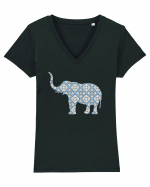 Elephant Blue Ceramic Ornament Tricou mânecă scurtă guler V Damă Evoker