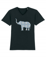 Elephant Blue Ceramic Ornament Tricou mânecă scurtă guler V Bărbat Presenter