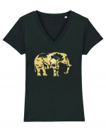 Elephant Forest Tricou mânecă scurtă guler V Damă Evoker