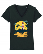 Whale Lighthouse Tricou mânecă scurtă guler V Damă Evoker