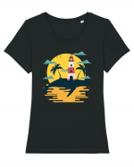 Whale Lighthouse Tricou mânecă scurtă guler larg fitted Damă Expresser