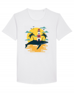 Whale Lighthouse Tricou mânecă scurtă guler larg Bărbat Skater