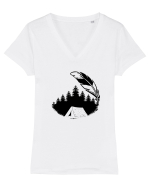 Cu Cortul în Pădure Tricou mânecă scurtă guler V Damă Evoker