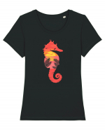 Sea Horse Beach Sunset Tricou mânecă scurtă guler larg fitted Damă Expresser