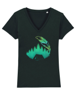 Cu Cortul în Pădure Tricou mânecă scurtă guler V Damă Evoker
