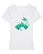 Cu Cortul în Pădure Tricou mânecă scurtă guler larg fitted Damă Expresser