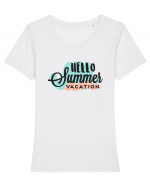 Hello Summer Vacation Tricou mânecă scurtă guler larg fitted Damă Expresser