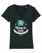 Retro Beach Cafe 1977 Tricou mânecă scurtă guler V Damă Evoker