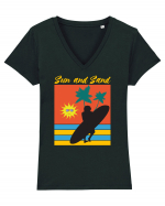 Sun And Sand Surfing Time Tricou mânecă scurtă guler V Damă Evoker