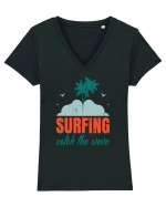 Surfing Catch The Wave Tricou mânecă scurtă guler V Damă Evoker