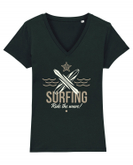 Surfing Ride The Wave Tricou mânecă scurtă guler V Damă Evoker