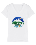 Căprioarele și Lacul din Padure Tricou mânecă scurtă guler V Damă Evoker
