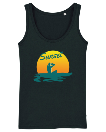 Ocean Sunset Blue Wave Black