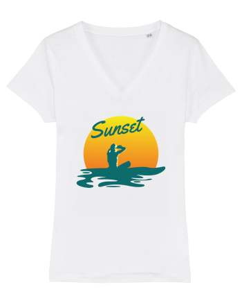 Ocean Sunset Blue Wave White