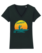 Ocean Sunset Blue Wave Tricou mânecă scurtă guler V Damă Evoker
