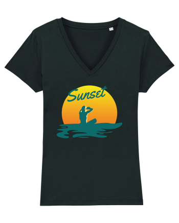 Ocean Sunset Blue Wave Black