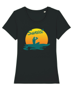 Ocean Sunset Blue Wave Tricou mânecă scurtă guler larg fitted Damă Expresser