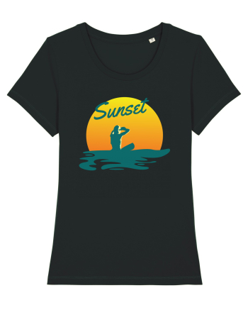 Ocean Sunset Blue Wave Black