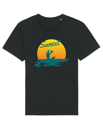 Ocean Sunset Blue Wave Black