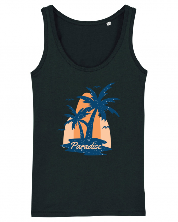 Retro Palm Tree Paradise Beach Black