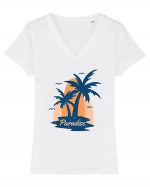 Retro Palm Tree Paradise Beach Tricou mânecă scurtă guler V Damă Evoker