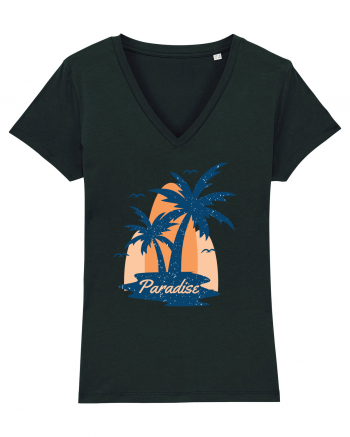 Retro Palm Tree Paradise Beach Black