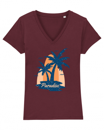 Retro Palm Tree Paradise Beach Burgundy