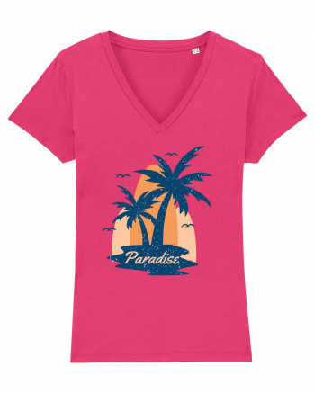 Retro Palm Tree Paradise Beach Raspberry