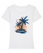 Retro Palm Tree Paradise Beach Tricou mânecă scurtă guler larg fitted Damă Expresser